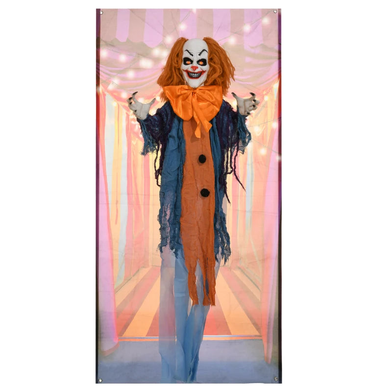 168 cm Life Size Scary Animated Circus Clown with Light Up Eyes & Moving Arms - Halloween Party Decoration