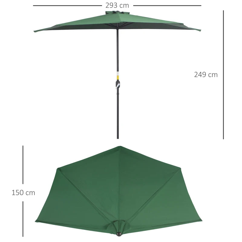 Green 3m Half Round Patio Umbrella with Crank Handle - No Base