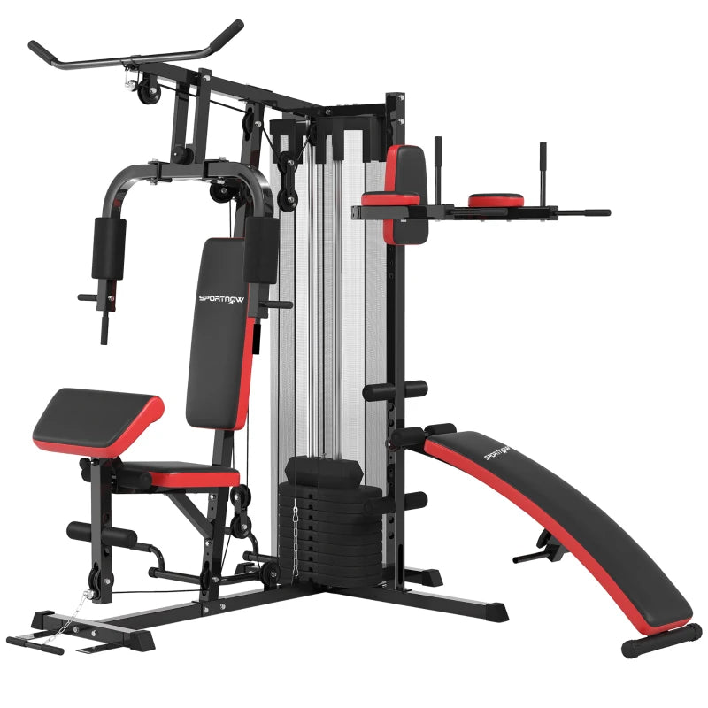 Multi Gym Workout Station with 65kg Weight Stack Sit Up Bench Push Up Stand and Dip Station for Home Fitness