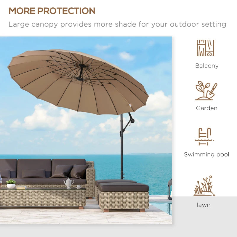 Khaki 3m Cantilever Patio Umbrella with 18 Ribs & Vents