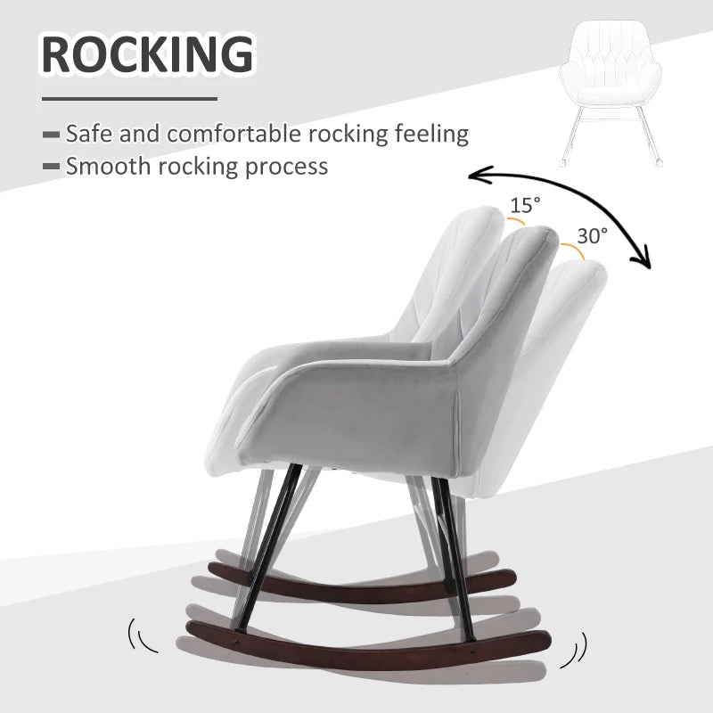 Stylish Rocking Chair with Steel Frame and Sponge Padding for Living Room, Office, Balcony in Grey and Black