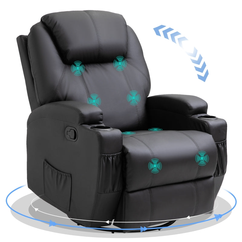 Recliner Massage Rocker Chair with 360° Rotation, 165° Recline, Adjustable Footrest, and Drink Holders for Living Room