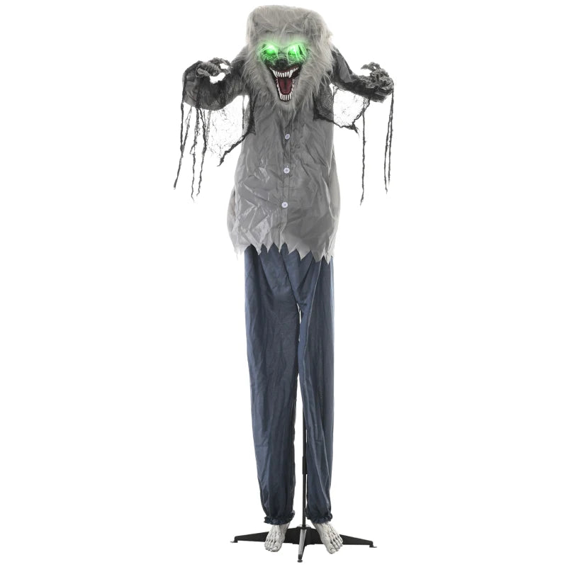 6'8" Skeleton Werewolf Halloween Animatronic with Glowing Eyes - Spooky Outdoor Decoration for Haunted House