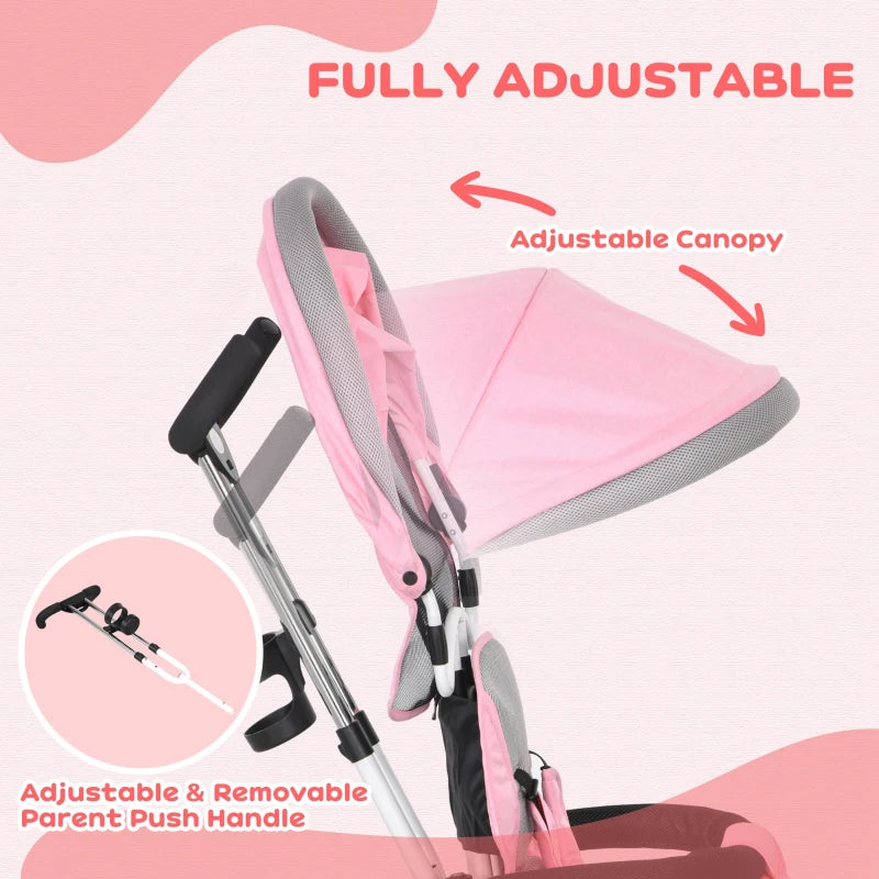 6 in 1 Kids Trike Push Bike with Canopy Safety Belt Storage for Ages 1-5 Pink