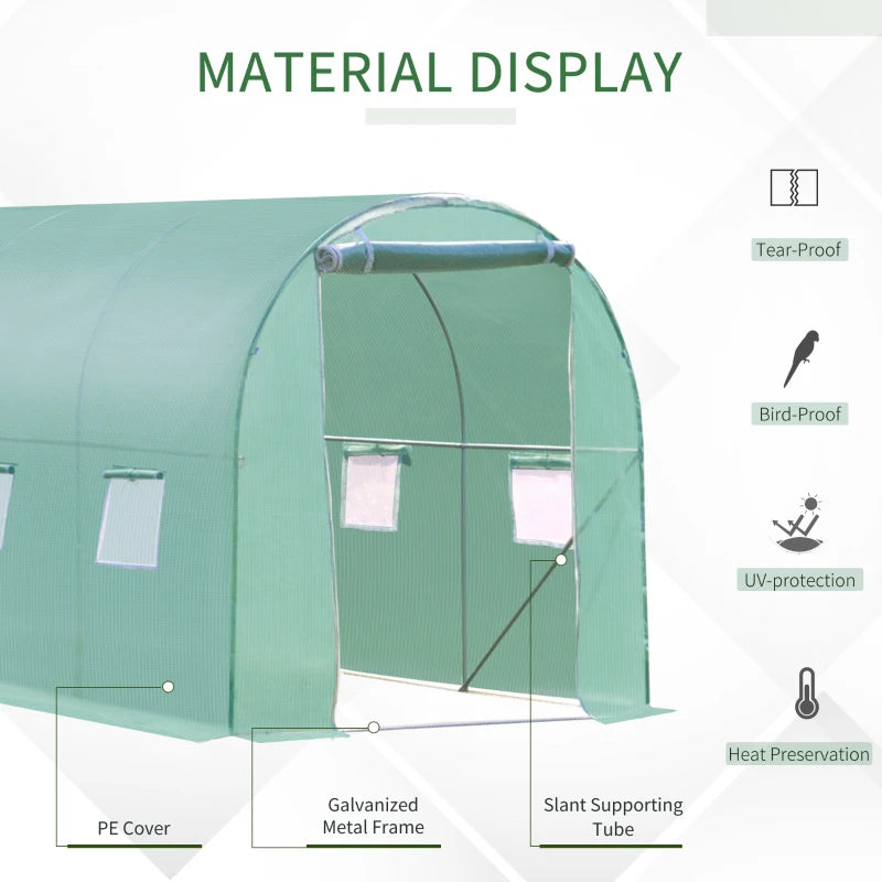 Green Garden Tunnel Greenhouse with Roll-Up Door, 3x2M