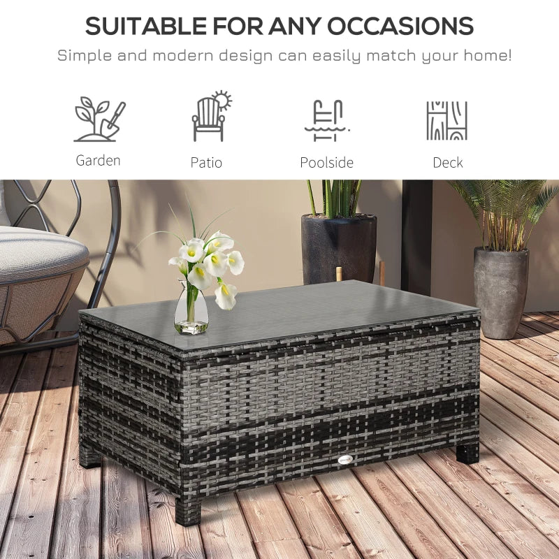 Grey Rattan Garden Coffee Table with Glass Top