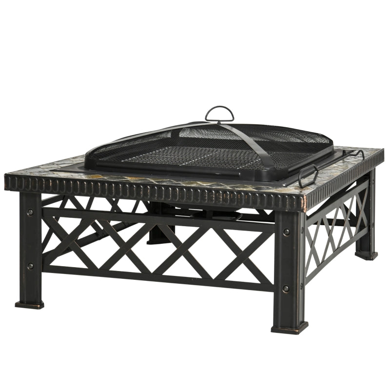 Black 3-in-1 Outdoor Fire Pit Table with BBQ Grill and Ice Bucket