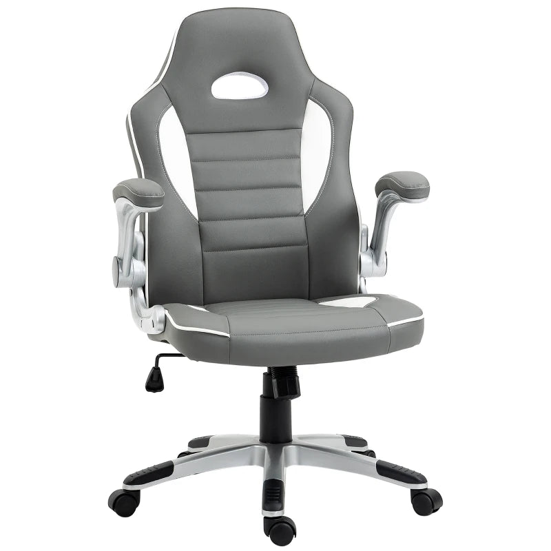 Vinsetto Grey Gaming Chair - PU Leather Office Desk Swivel Chair with Adjustable Height, 90° Flip-up Armrests & Rolling Wheels