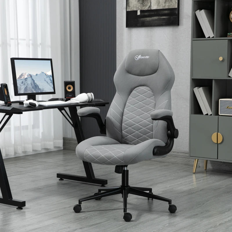 Vinsetto Light Grey Home Office Desk Chair - Ergonomic Computer Chair with Flip Up Armrests, Swivel Seat & Tilt Function