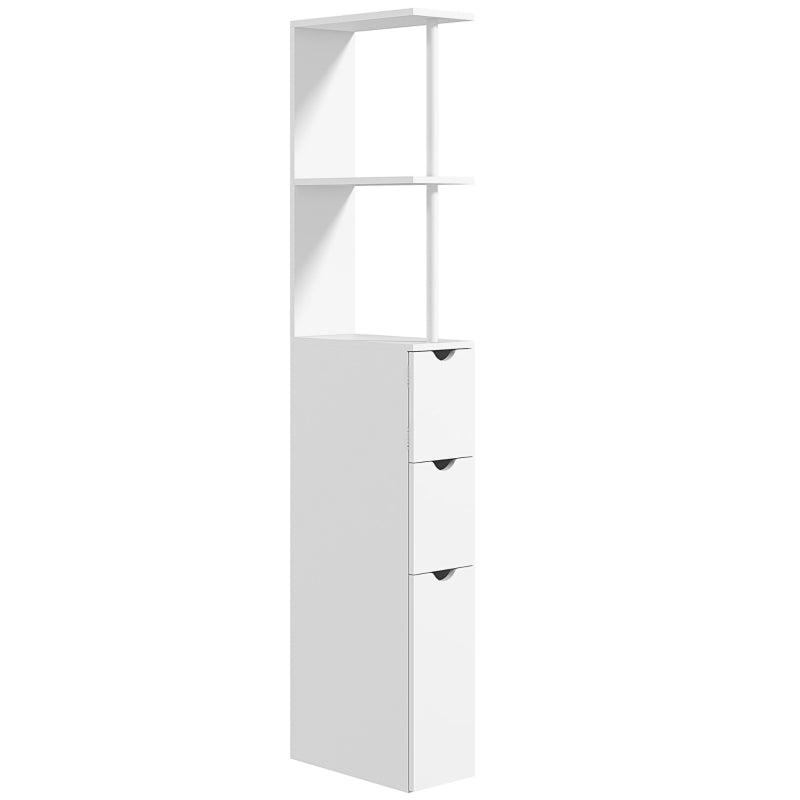Slim Bathroom Storage Cabinet with Drawers Tall White Bathroom Cupboard with 2-Tier Shelf
