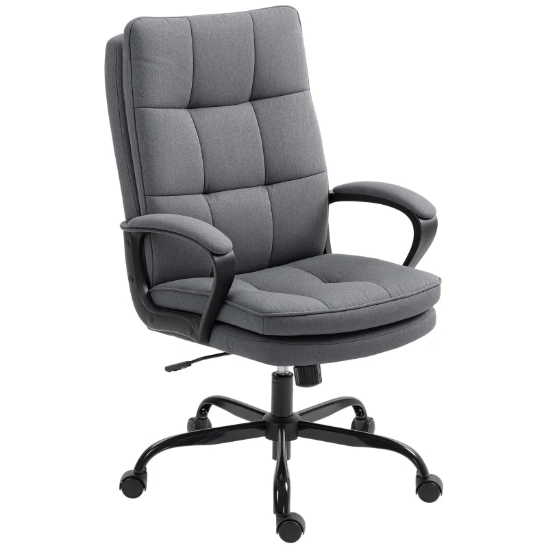 Double Padded Charcoal Grey Linen-Look Office Chair for Ultimate Comfort - Ergonomic Design for Home & Office Use