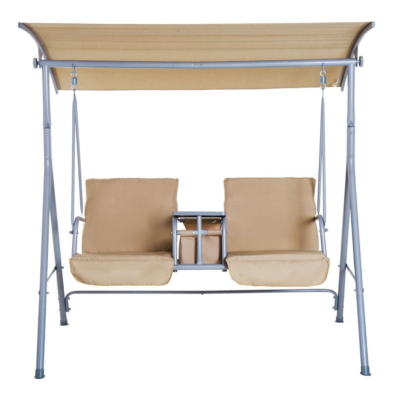 Beige 2 Seater Patio Swing Chair with Tilting Canopy and Storage