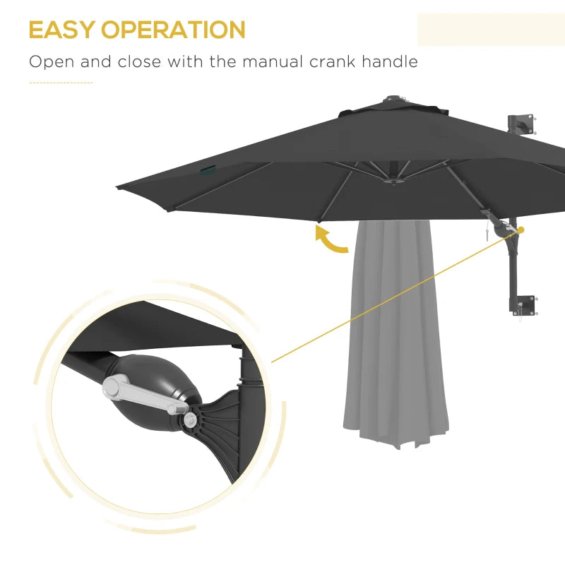 Grey 3m Wall-Mounted Parasol Shade with Handle