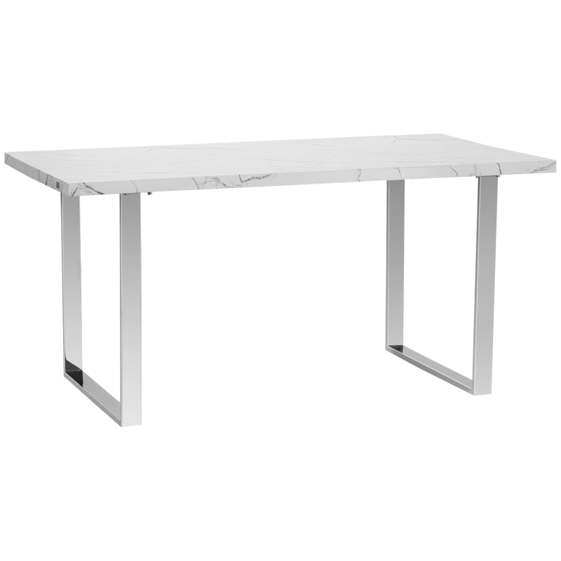Modern Rectangular Dining Table for 6-8 People - 160 cm White Marble Effect Top with Steel Legs - Kitchen Furniture