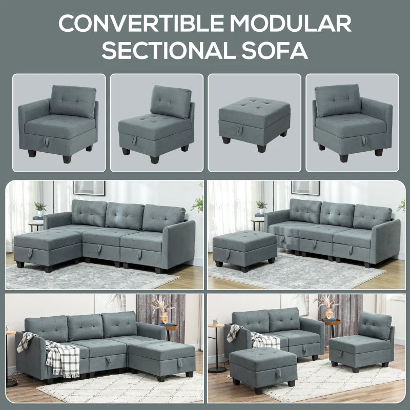 Dark Grey 'L' Shape Modular Sofa with Storage for Stylish Living Room
