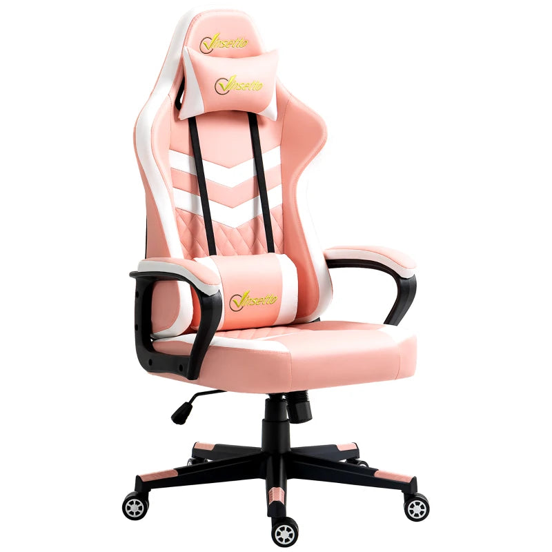 Vinsetto Pink Gaming Chair - Ergonomic Computer Desk Chair with Lumbar Support, Headrest & Swivel Wheels for Home Office