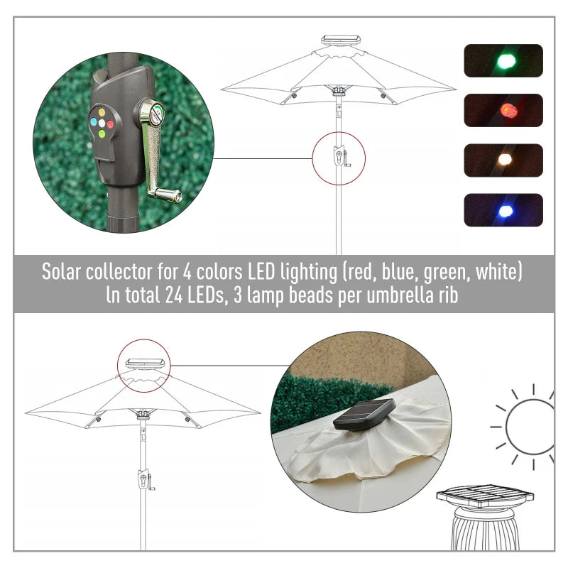 LED Light Solar Garden Umbrella, Off-White, 2.7m