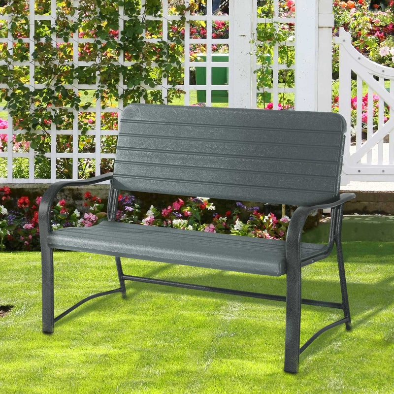 Metal Frame 2 Seater Bench - Black & Green Slat