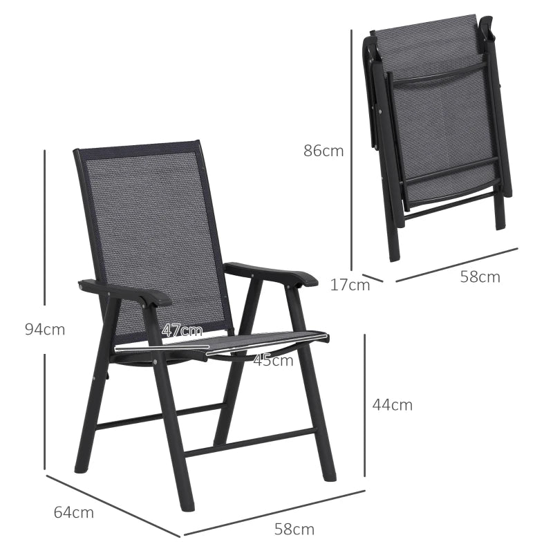 Dark Grey Foldable Metal Garden Chairs Set of 2 - Outdoor Patio Dining Furniture