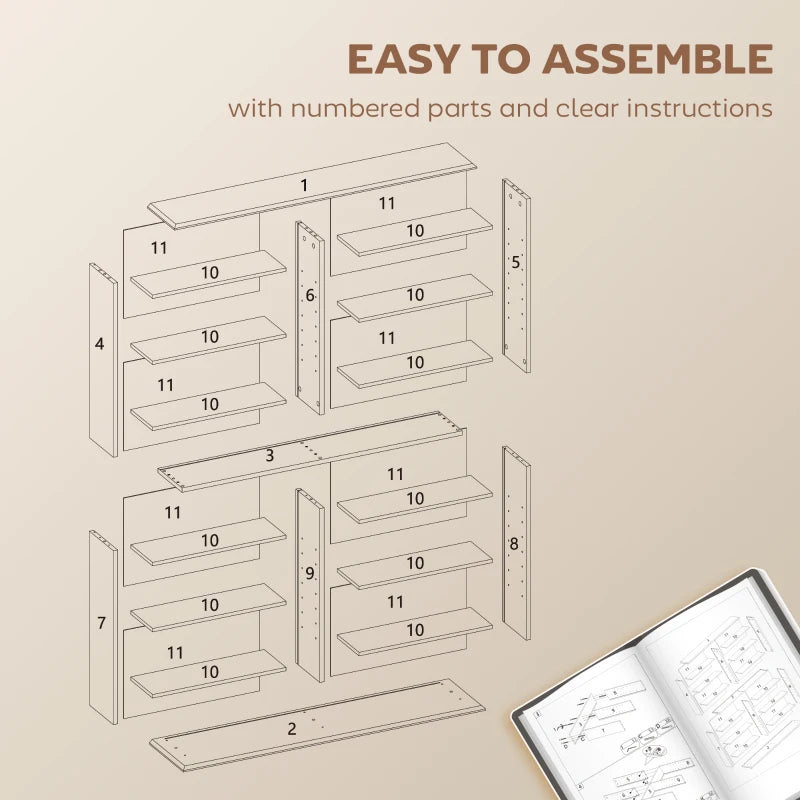 16-Compartment Rustic Brown Media Shelf - Stylish Storage Solution for DVDs, Games, and Books - Perfect for Home Decor