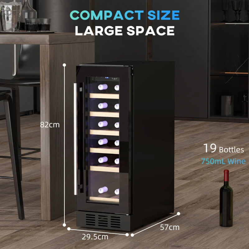 19-Bottle Wooden Wine Rack Fridge - Black, 5-18 Temperature Control, Perfect for Home Wine Storage & Display
