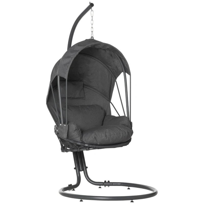 Grey Hanging Egg Swing Chair with Stand, Cushion, and Canopy