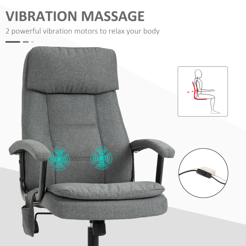 Vinsetto Grey Office Chair with Linen Fabric, 2-Point Lumbar Massage, Adjustable Height & Rolling Wheels - Ergonomic Desk Chair