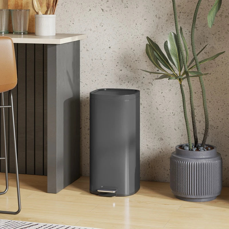 30L Compact Kitchen Pedal Bin with Soft-Close Lid, Stay-Open Feature & Removable Bucket - Black Trash Can for Home & Office