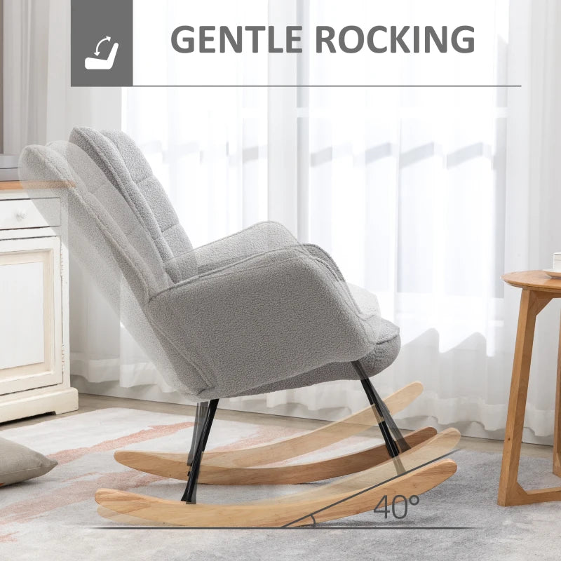 Berber Fleece Nursery Glider Rocker for Nursing, Wingback Rocking Chair in Light Grey for Living Room