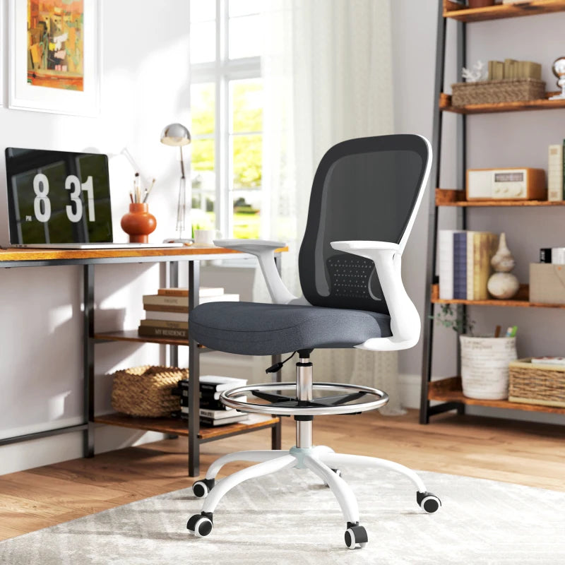Adjustable Grey Draughtsman Chair with Footrest | 99-119 cm Height | Ergonomic Design for Comfort and Support