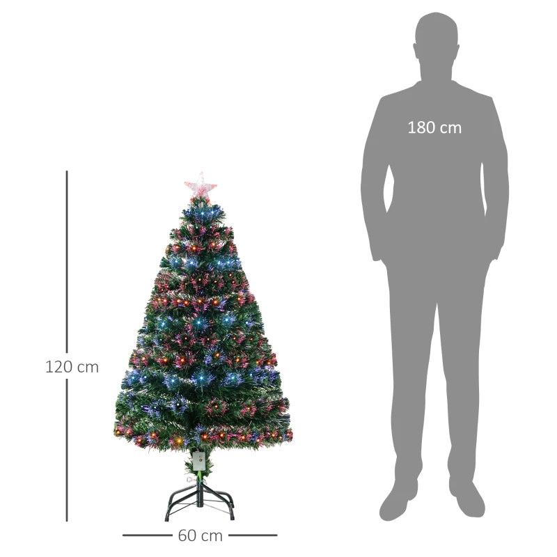 4ft Prelit Artificial Christmas Tree with Multi-Colored Fiber Optic LED Lights - Festive Holiday Home Decoration, Green Xmas Tree