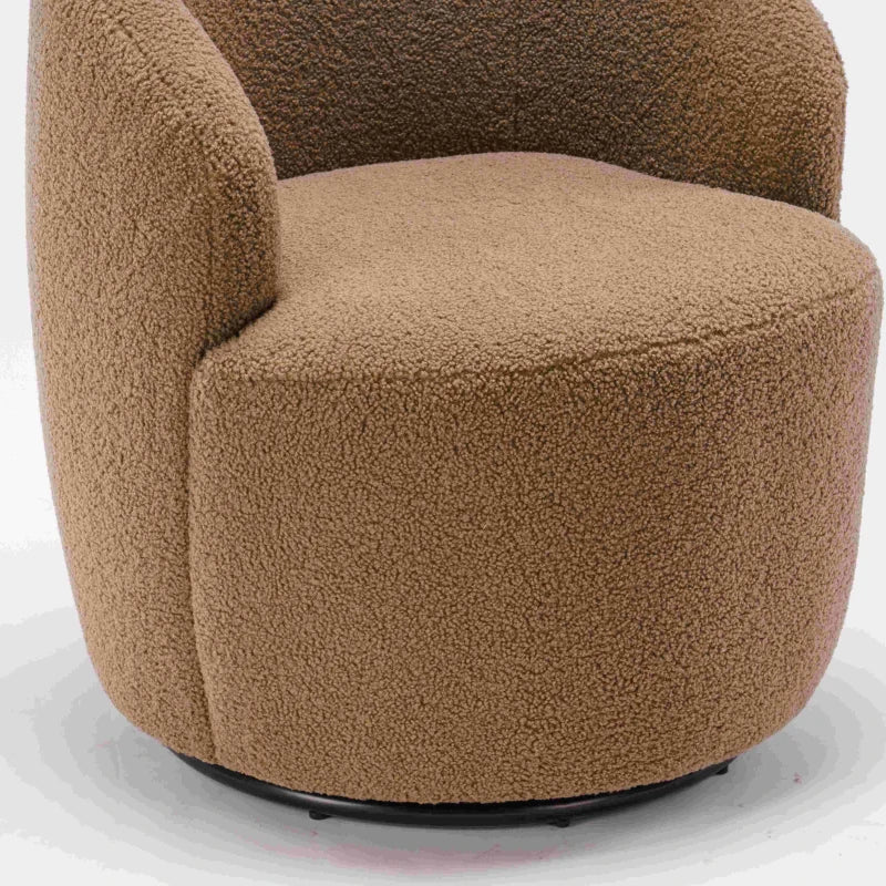 Ergonomic 360° Swivel Armchair in Teddy Fabric with Metal Base for Living Room or Bedroom, 64x64x71 cm