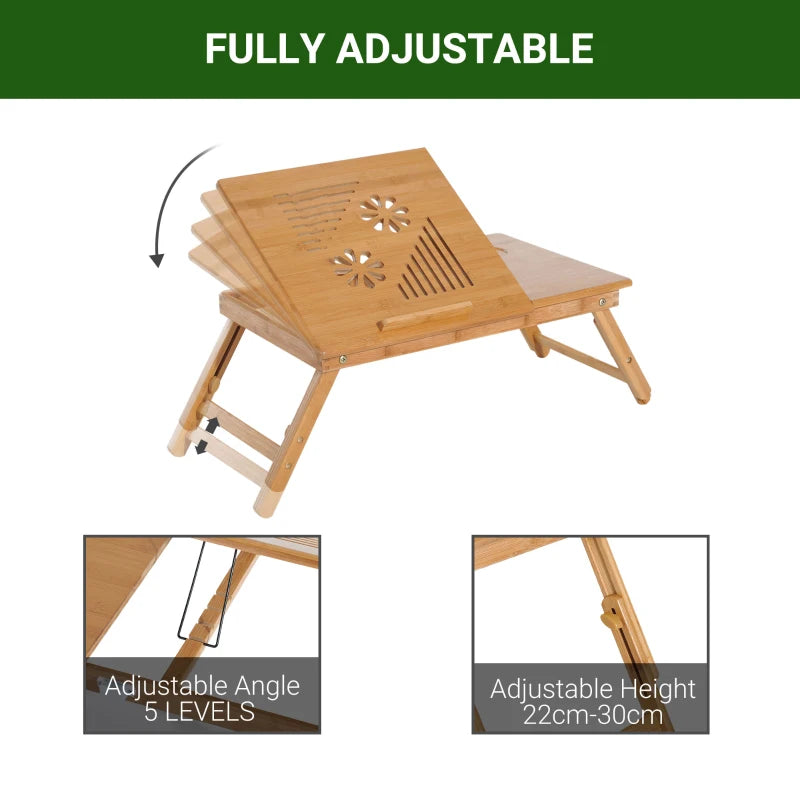 Adjustable Portable Laptop Desk with Drawer - Foldable Notebook Tray for Bed & Sofa (55x35x22-32.5 cm)