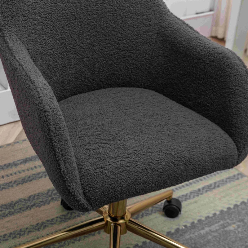 Adjustable Height Ergonomic Swivel Executive Office Chair with Gold Legs & Backrest - Dark Gray, 58x58x86 cm
