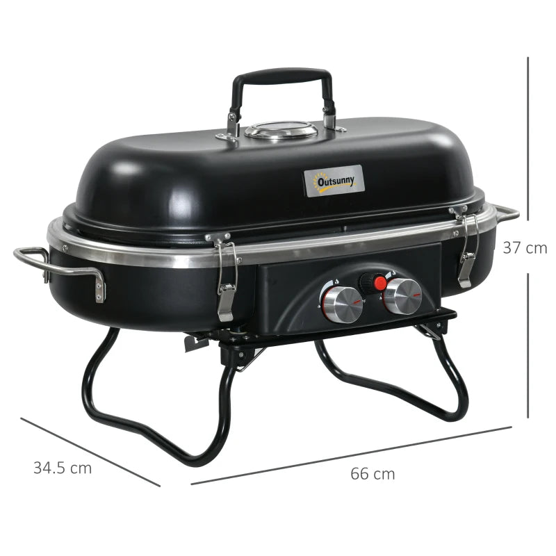 Portable 2-Burner Gas BBQ Grill with Lid and Thermometer, Silver