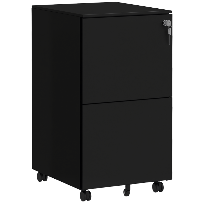 Vinsetto 2-Drawer Vertical Filing Cabinet with Lock & Wheels - Mobile Steel File Cabinet for A4, Legal, Letter Size - Black