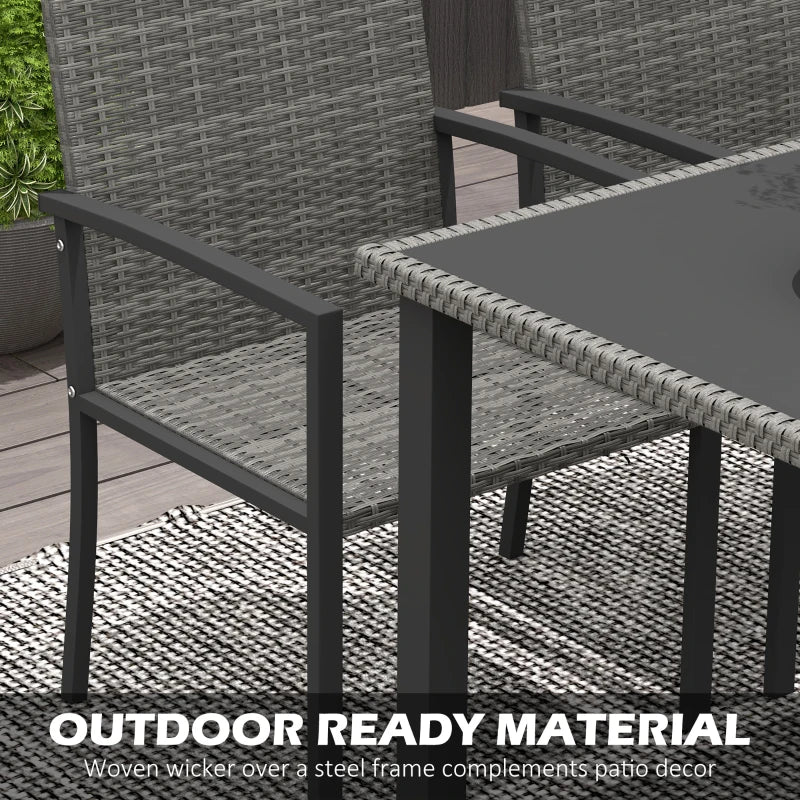 Grey 5-Piece Outdoor Patio Dining Set with Glass Tabletop and 4 Chairs