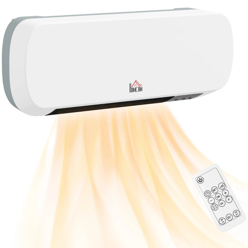 2000W Wall Mounted Ceramic Space Heater with Adjustable Temperature Range 10-49°C White