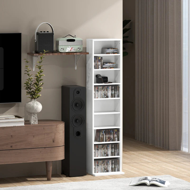 Stylish 260 Narrow CD Storage Unit in White - Space-Saving Organizer for CDs, DVDs, and Media Collections