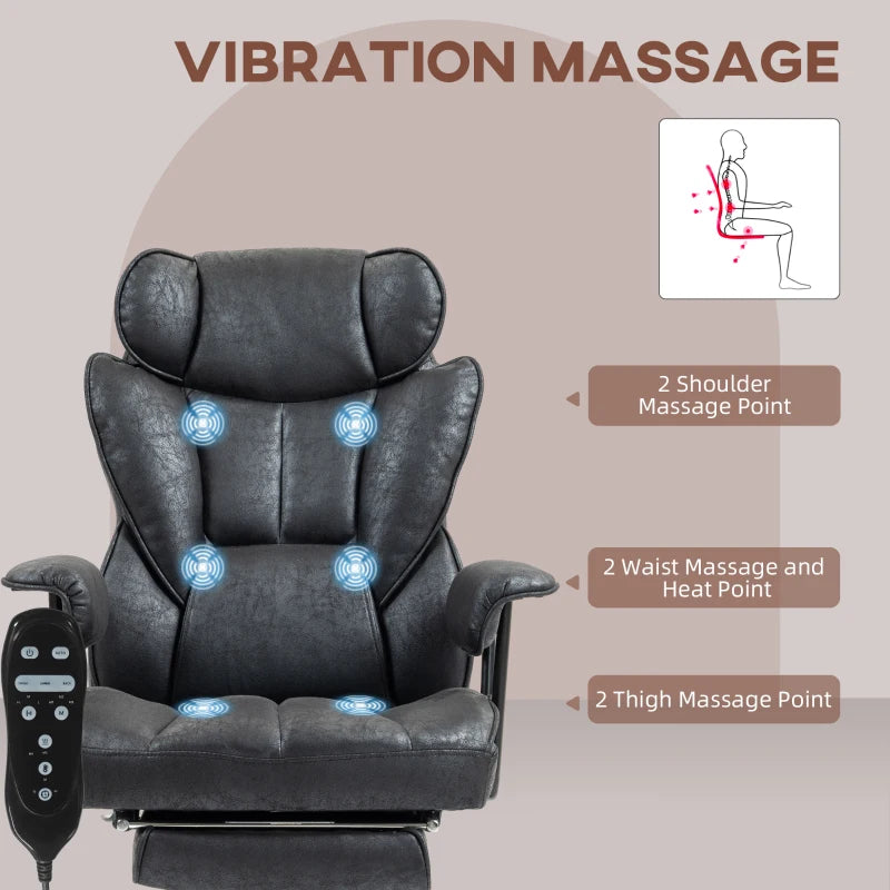 Ergonomic Office Chair with 6-Point Massage & Heat, Reclining Function, Lumbar Support, Foot Rest, Height-Adjustable, Black