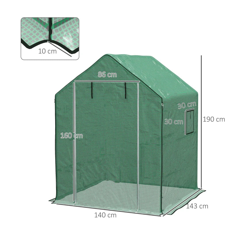 Greenhouse Cover Replacement with Roll-up Door and Windows, 140 x 143 x 190cm, Green