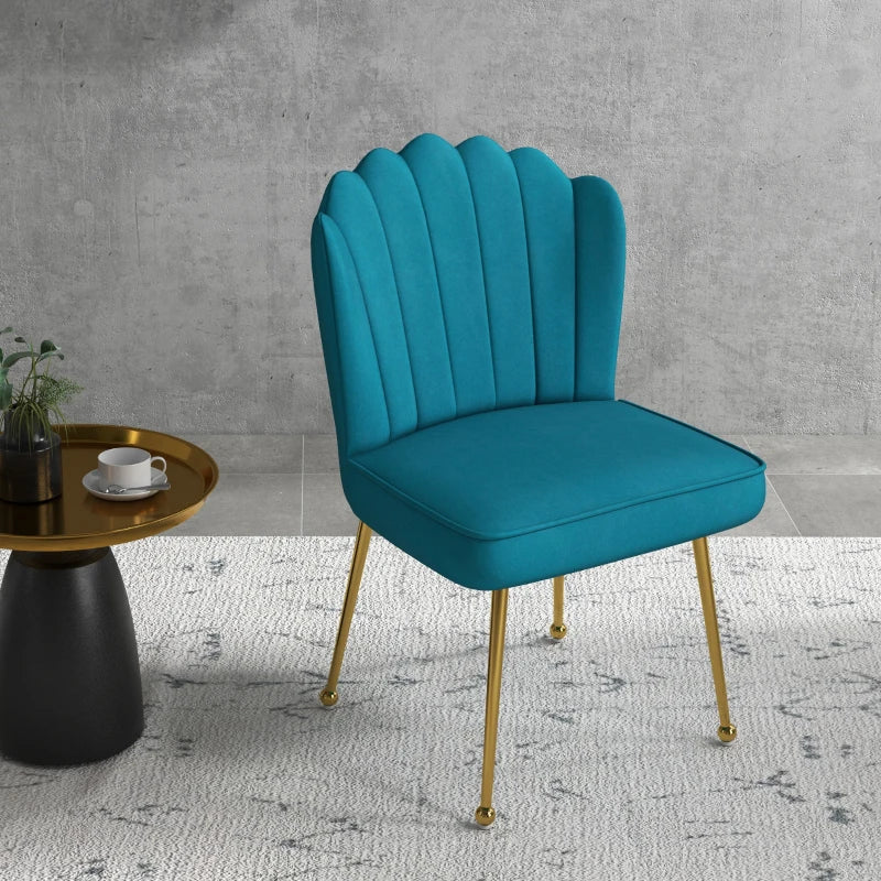 Luxurious Velvet-Feel Blue Shell Accent Chair - Stylish Home Decor for Living Room, Bedroom, and Office Seating