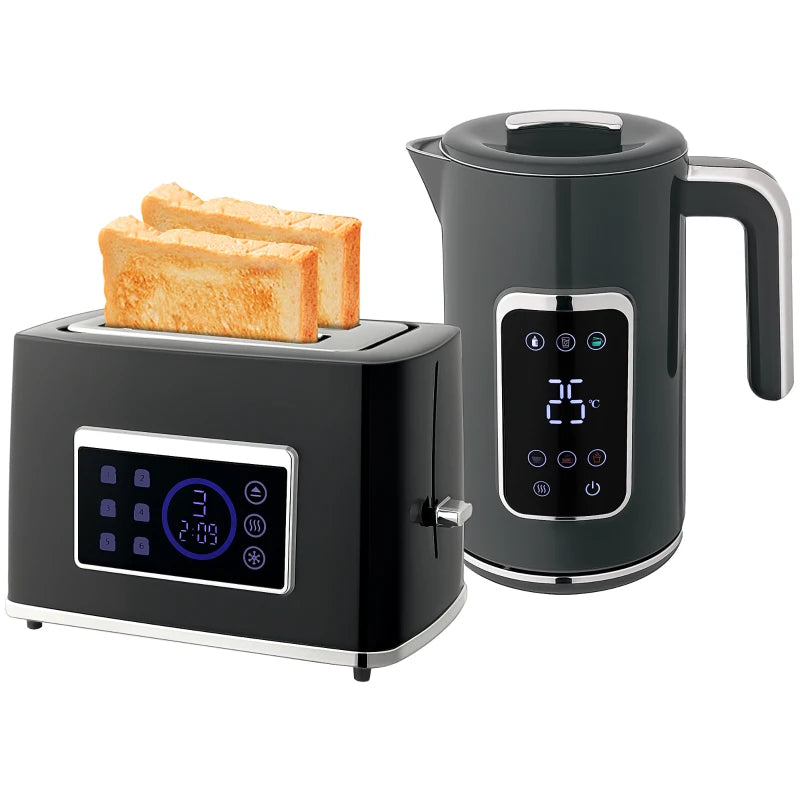 Premium Touch Screen Kettle and Toaster Set - Stylish Grey Kitchen Appliances for Modern Homes