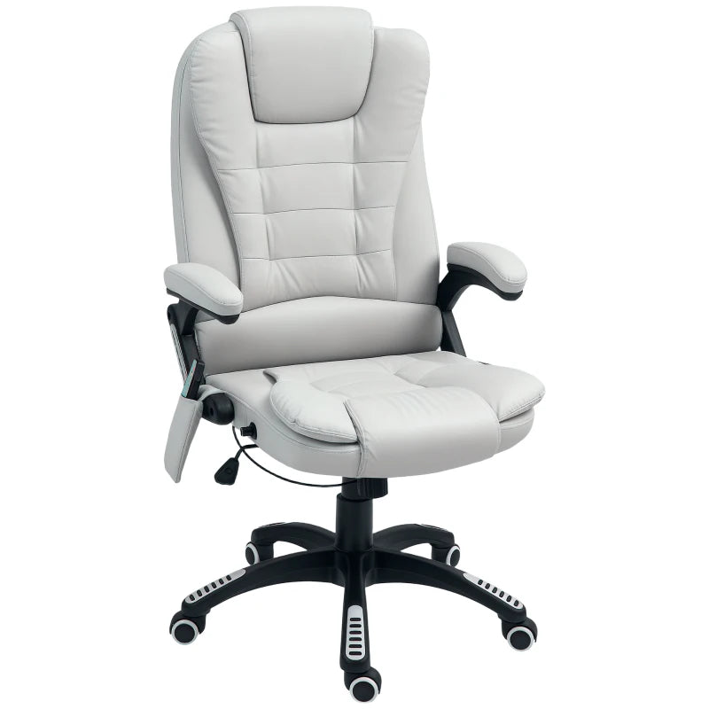 Light Grey 6-Point Massage Office Chair with Heated Seat, PU Leather High Back, Adjustable Height & 360° Swivel for Home Office