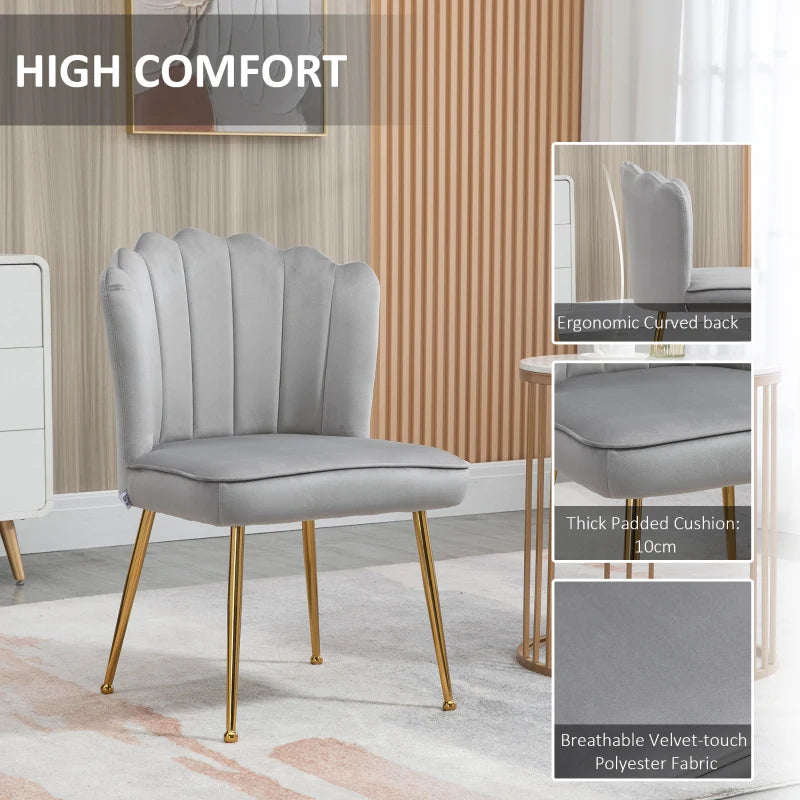 Set of 2 Velvet Upholstered Dining Chairs with Gold Metal Legs for Kitchen and Living Room, Grey