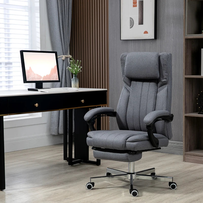 High Back Executive Office Chair with Adjustable Headrest Footrest and Reclining Back in Dark Grey