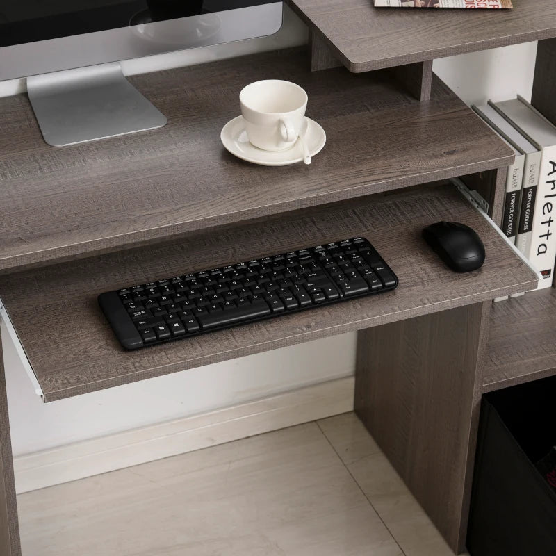 Modern Grey Computer Desk with Sliding Keyboard Tray & Storage Drawer - Stylish Home Office Workstation
