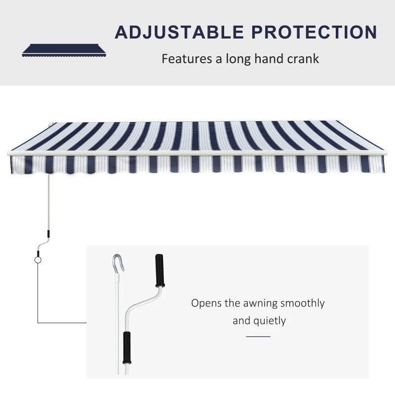 3.5m x 2.5m Manual Retractable Awning - Dark Blue/White Stripes