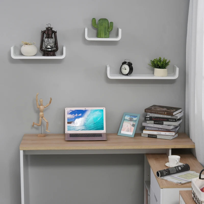 Set of 3 Floating Wall Shelves - Invisible Mounting for Bedroom & Living Room - Modern White Design