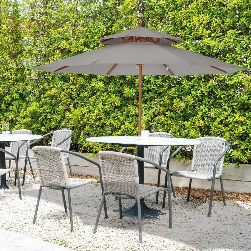 Grey Double Tier Patio Garden Umbrella 2.7m